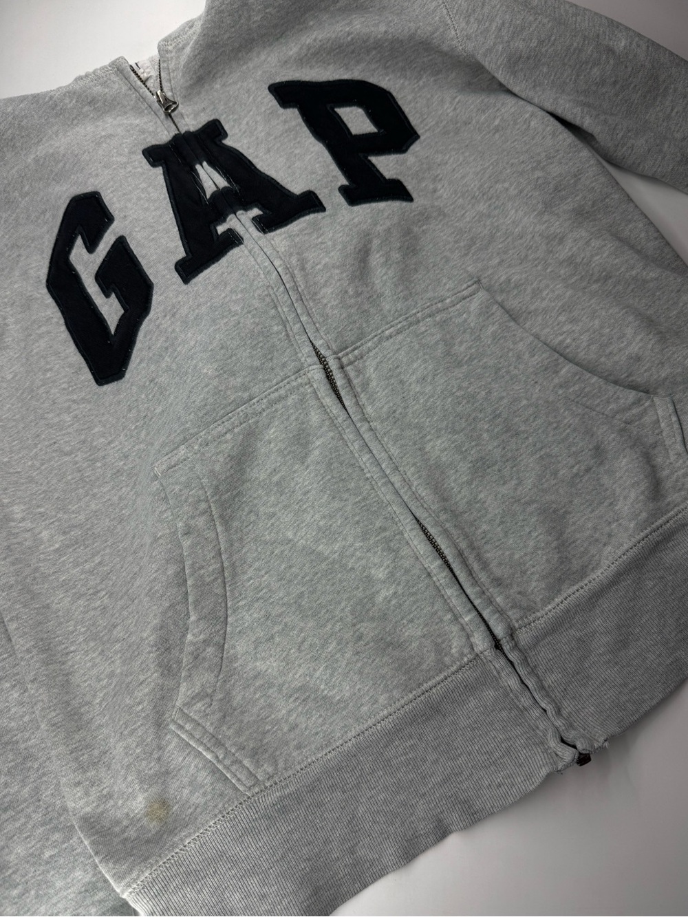 GAP Light Gray Full-Zip Sweatshirt with Navy Lettering
